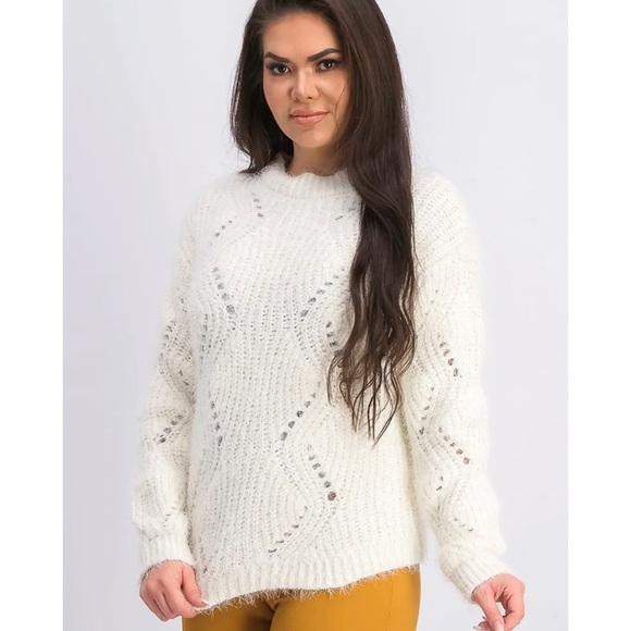 Freshman Sweaters - Freshman Juniors' Pointelle Chenille
Sweater White